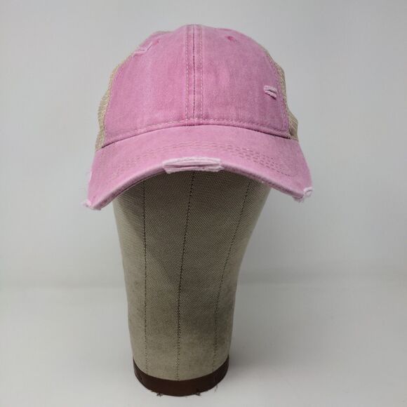 C.C. Womens Strapback Mesh Back Hat Pink Adjustable Distressed - Picture 2 of 12